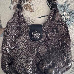 Vintage Brighton Handbag Brown and Tan Embossed Leather Purse / Shoulder Bag